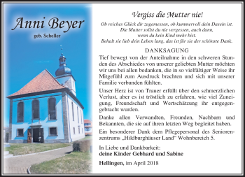 Traueranzeige von Anni Beyer von Südthüringer Presse