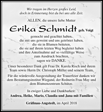 Traueranzeige von Erika Schmidt von Südthüringer Presse