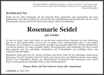 Traueranzeige von Rosemarie Seidel von Südthüringer Presse