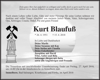 Traueranzeige von Kurt Blaufuß von Südthüringer Presse