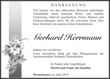 Traueranzeige von Gerhard Herrmann von Südthüringer Presse
