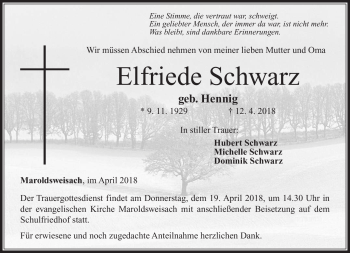 Traueranzeige von Elfriede Schwarz von Neue Presse Coburg