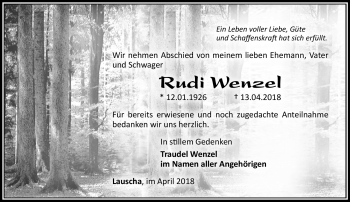Traueranzeige von Rudi Wenzel von Südthüringer Presse