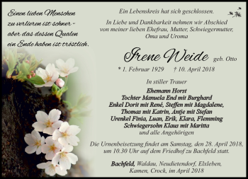 Traueranzeige von Irene Weide von Südthüringer Presse