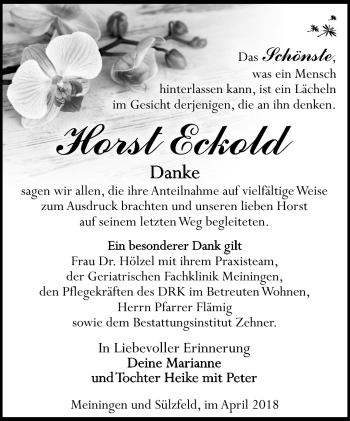 Traueranzeige von Horst Eckold von Südthüringer Presse