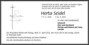 Traueranzeige von Herta Seidel von Frankenpost