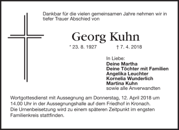 Traueranzeige von Georg Kuhn von Neue Presse Coburg