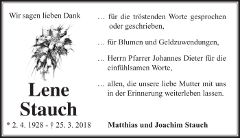 Traueranzeige von Lene Stauch von Südthüringer Presse