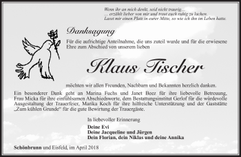 Traueranzeige von Klaus Tischer von Südthüringer Presse