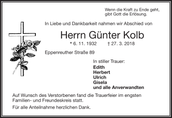 Traueranzeige von Günter Kolb von Frankenpost