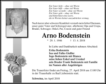 Traueranzeige von Arno Bodenstein von Südthüringer Presse