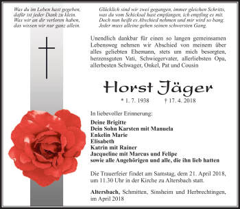 Traueranzeige von Horst Jäger von Südthüringer Presse