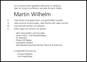 Traueranzeige von Martin Wilhelm von Südthüringer Presse