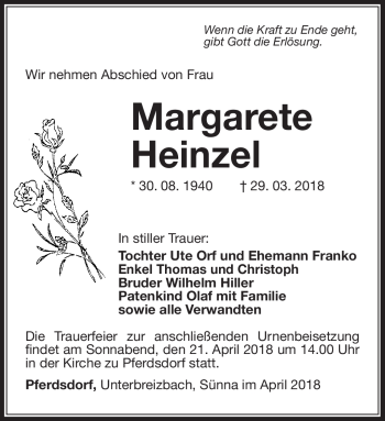 Traueranzeige von Margarete Heinzel von Südthüringer Presse