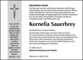 Traueranzeige von Kornelia Sauerbrey von Südthüringer Presse