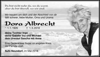 Traueranzeige von Dora Albrecht von Südthüringer Presse