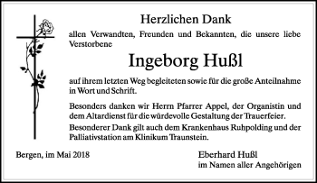 Traueranzeige von Ingeborg Husl von Frankenpost