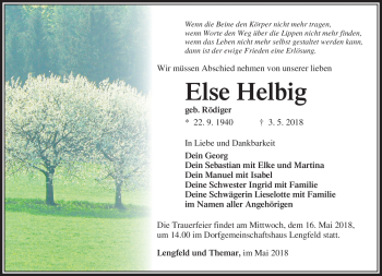 Traueranzeige von Else Helbig von Südthüringer Presse