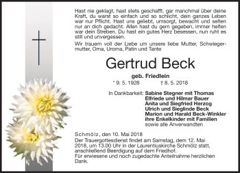 Traueranzeige von Gertrud Beck von Neue Presse Coburg