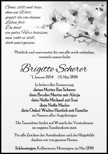 Traueranzeige von Brigitte Scherer von Südthüringer Presse