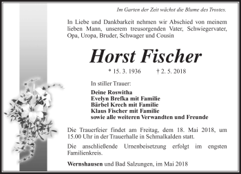 Traueranzeige von Horst Fischer von Südthüringer Presse