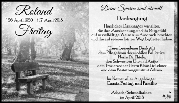 Traueranzeige von Roland Freitag von Südthüringer Presse