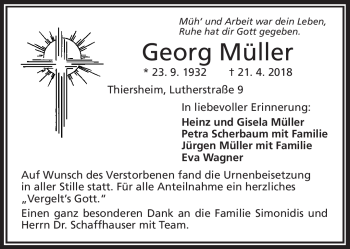 Traueranzeige von Georg Müller von Frankenpost