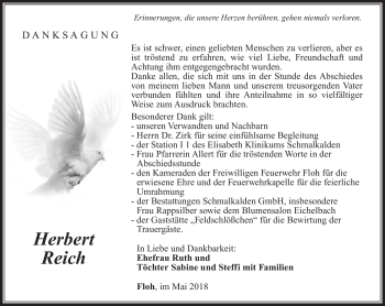 Traueranzeige von Herbert Reich von Südthüringer Presse