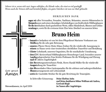 Traueranzeige von Bruno Heim von Südthüringer Presse