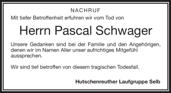 Traueranzeige von Pascal Schwager von Frankenpost