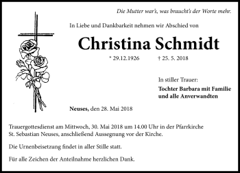Traueranzeige von Christina Schmidt von Neue Presse Coburg