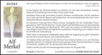Traueranzeige von Alf Merkel von Neue Presse Coburg