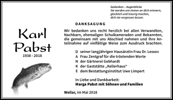 Traueranzeige von Karl Pabst von Südthüringer Presse