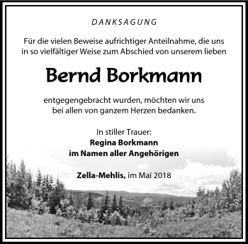 Traueranzeige von Bernd Borkmann von Südthüringer Presse