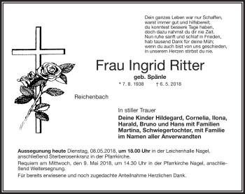 Traueranzeige von Ingrid Ritter von Frankenpost