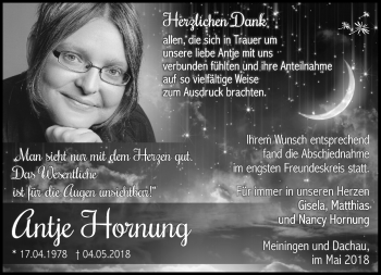 Traueranzeige von Antje Hornung von Südthüringer Presse