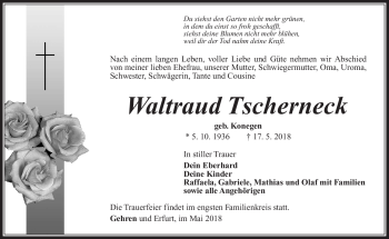 Traueranzeige von Waltraud Tscherneck von Südthüringer Presse