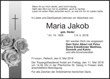 Traueranzeige von Maria Jakob von Neue Presse Coburg