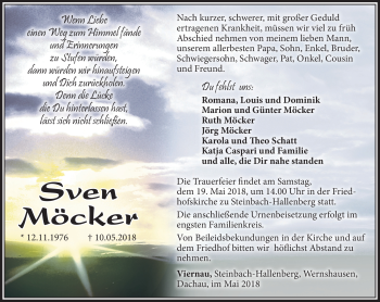 Traueranzeige von Sven Möcker von Südthüringer Presse