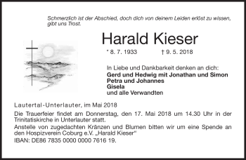 Traueranzeige von Harald Kieser von Neue Presse Coburg
