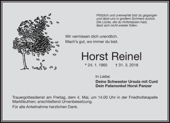 Traueranzeige von Horst Reinel von Frankenpost