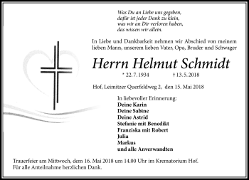 Traueranzeige von Helmut Schmidt von Frankenpost