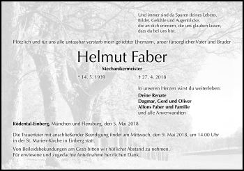 Traueranzeige von Helmut Faber von Neue Presse Coburg