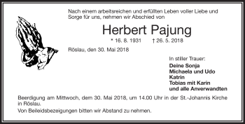 Traueranzeige von Herbert Pajung von Frankenpost