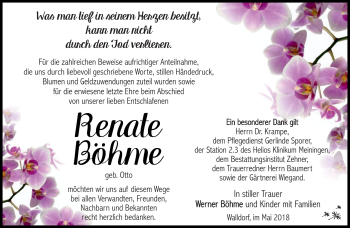 Traueranzeige von Renate Böhme von Südthüringer Presse