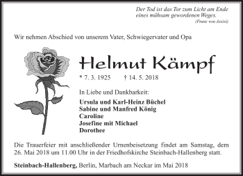 Traueranzeige von Helmut Martin Kämpf von Südthüringer Presse