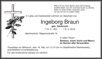 Traueranzeige von Ingeborg Braun von Frankenpost