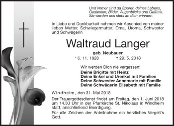 Traueranzeige von Waltraud Langer von Neue Presse Coburg