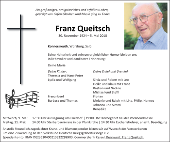 Traueranzeige von Franz Queitsch von Frankenpost