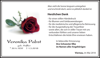 Traueranzeige von Veronika Pabst von Südthüringer Presse
